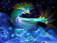 Magic bird in the sea of hearts