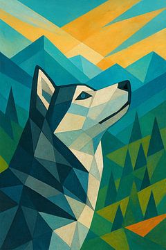 Geometrische Illustration eines Husky-Hundes. von Johannes