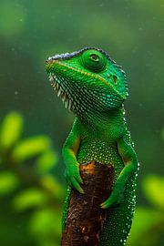 Portrait de lézard vert au royaume de l'eau sur Poster Art Shop