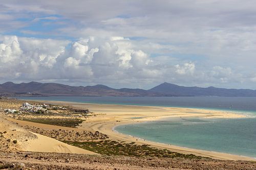 Panoramic view of the sandy beach Risco del Paso in Fuerteventura