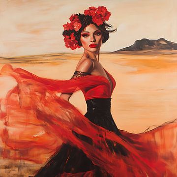 Sensuele flamenco danseres in een landschap van Lauri Creates