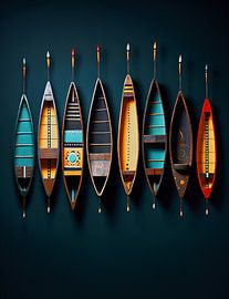 Colourful boats in blue water