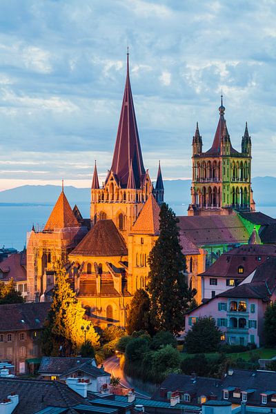 Notre-Dame Cathedral in Lausanne in the evening by Werner Dieterich