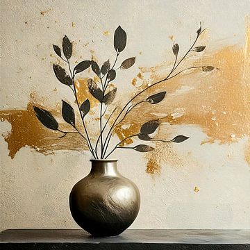 Rustig Stilleven schilderij: Aardewerk Vaas op tafel van Studio Pieternel