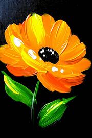 Malerei einer orangefarbenen Blume mit Blättern von Art & Soul Creations