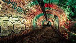Mooi verlichte tunnel genaamd de ganzentunnel in Utrecht van Jolanda Aalbers
