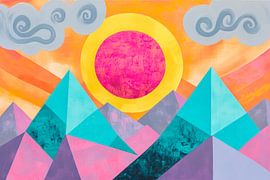 Colourful mountain landscape with sun circle by Poster Art Shop