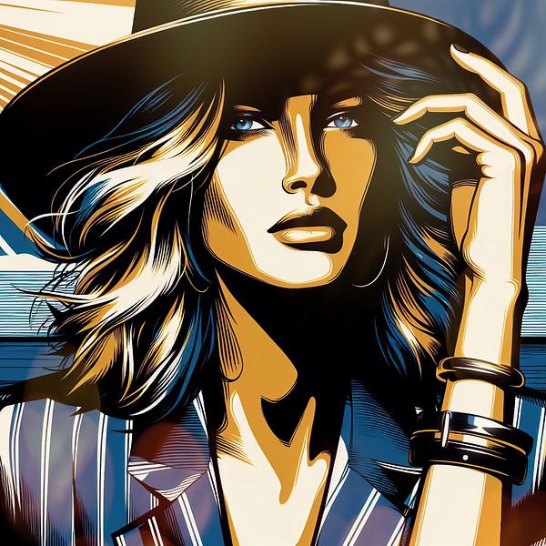 Femme avec un chapeau de soleil par Digital Art Nederland