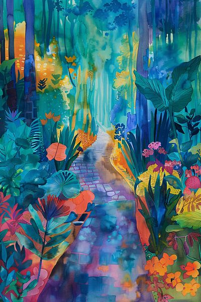 Buntes Aquarell einer Sommerlandschaft von Art & Soul Creations