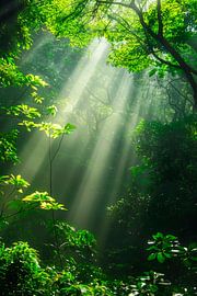 Rays of light in the green forest by Poster Art Shop