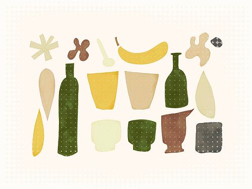 Composition with bottles and banana
