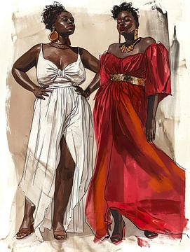 Elegante Afrikaanse vrouwen in sketch van PixelPrestige