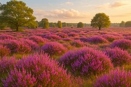 Paarse heide in bloei – Dromerig landschap van Michar Peppenster