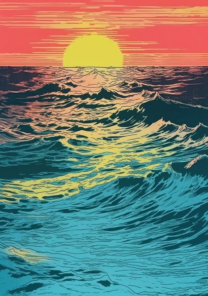 Meer Poster Pop Art Sonnenuntergang von Niklas Maximilian