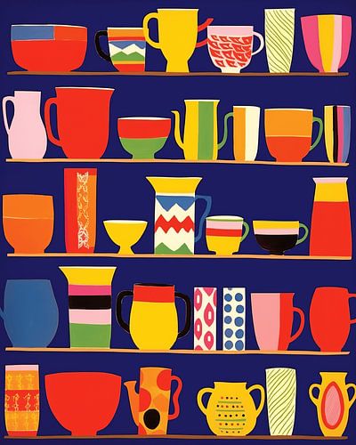 Colourful tableware, modern illustration