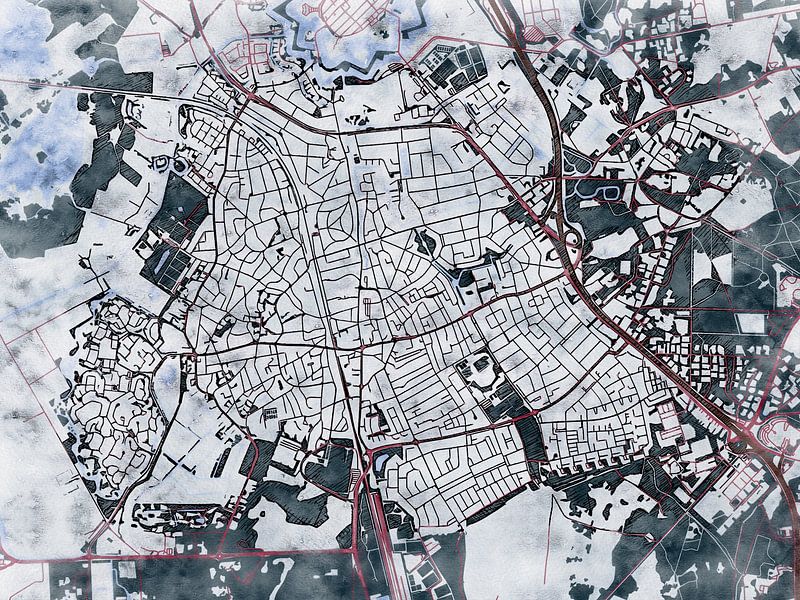 Kaart van Bussum in de stijl 'White Winter' van Maporia