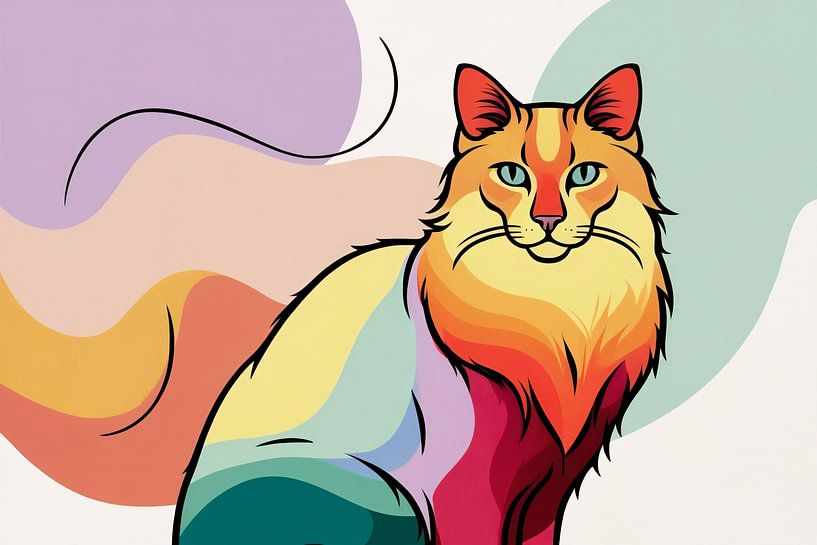 Colourful cat digital illustration by Art & Soul Creations