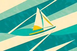 Sailboat over waves in soft colours by Poster Art Shop