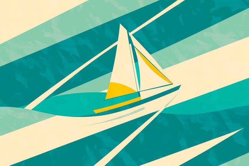 Sailboat over waves in soft colours by Poster Art Shop