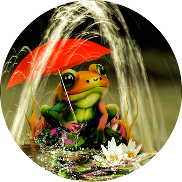 Wellness - Kikker met rode paraplu