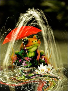 Wellness - Frog with red umbrella by Christine Nöhmeier