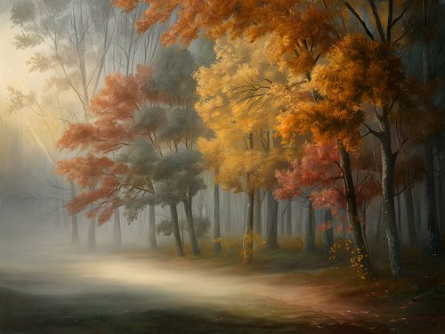 Herfstbos in het ochtendlicht