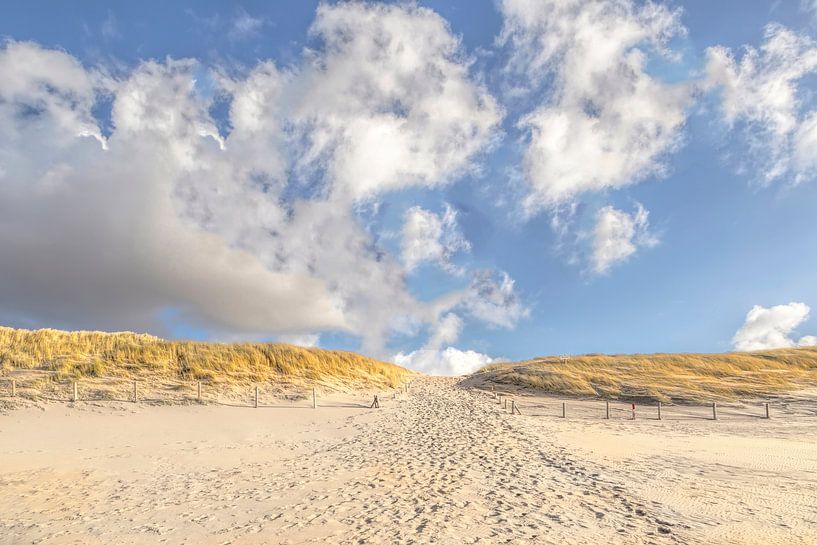 Cloudy sky on the North Sea coast with beach entrance, South Holland, Netherlands by Mieneke Andeweg-van Rijn