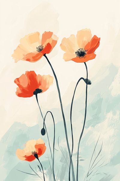 Poppy blossoms in a soft watercolour style by Poster Art Shop