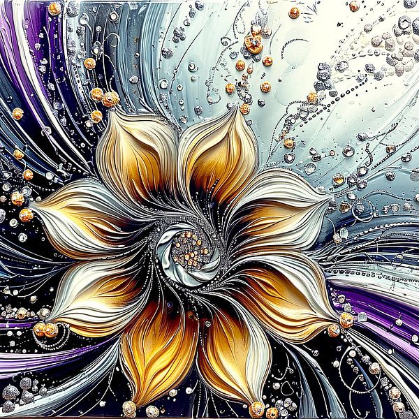 Abstract gold flower with diamonds by Agnieszka Dybowska