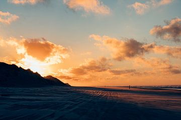 De laatste zonnestralen over het duin voor zonsondergang van Alex Hamstra