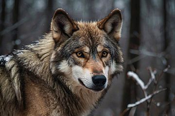Realistic photo of a wolf in the forest by Art & Soul Creations