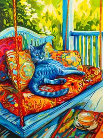 Cat is Grooming on Swing