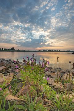 als de zon ondergaat aan de rivier de IJssel