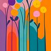 Farbenfrohe abstrakte Blumen in einem modernen grafischen Linienspiel von STUDIO ARTSY