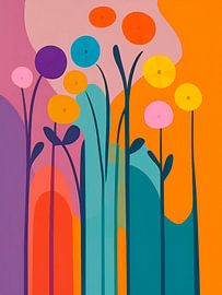 Kleurrijke abstracte bloemen in een modern grafisch lijnenspel van STUDIO ARTSY