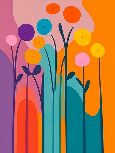Kleurrijke abstracte bloemen in een modern grafisch lijnenspel van STUDIO ARTSY
