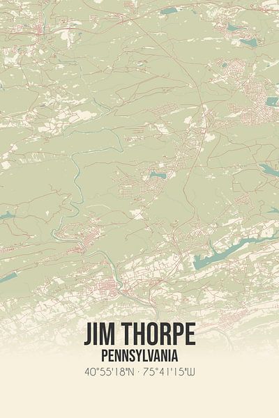Carte ancienne de Jim Thorpe (Pennsylvanie), USA. par Affiches de lieux