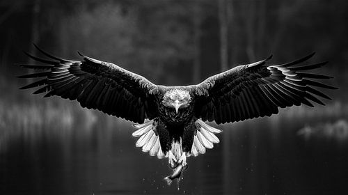 Bald eagle catches a fish