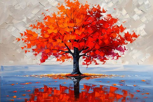 Levendige abstracte herfstboom met reflectie