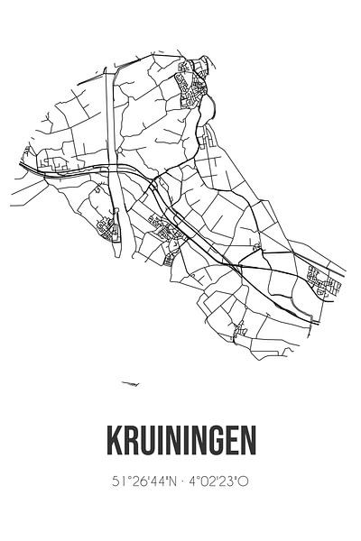 Kruiningen (Zeeland) | Map | Black and white by Prints of Place
