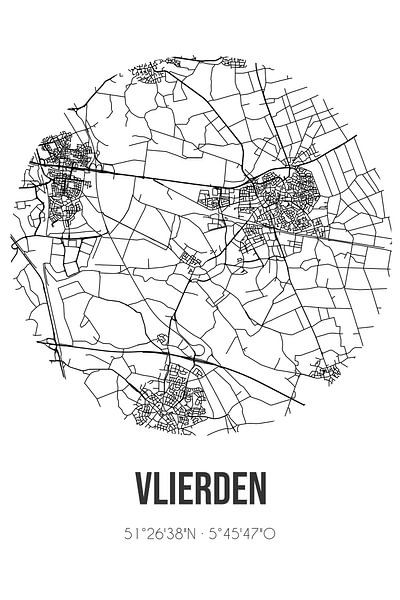 Vlierden (North Brabant) | Map | Black and White by Prints of Place