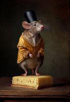 Mouse standing on a piece of cheese
