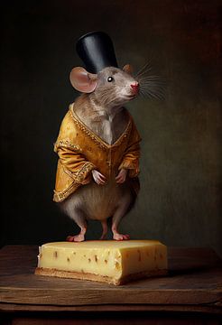 Mouse standing on a piece of cheese by But First Framing