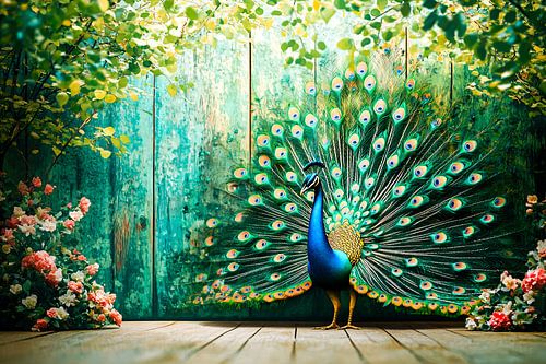 Pauw in een kleurrijke setting