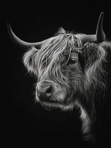 Porträt eines schottischen Hochländers in detailliertem monochromen Stil