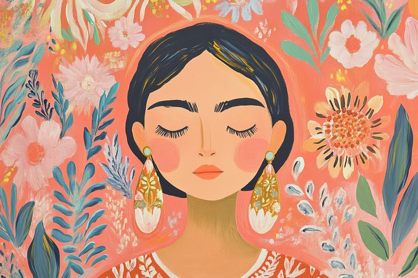 Rosa Meditation Frau mit Ohrringen von Zen und Mehr