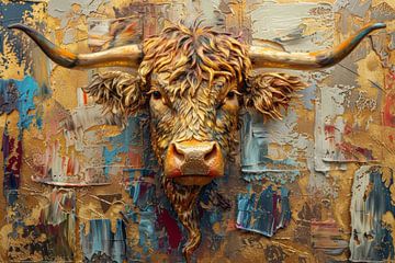Kracht en Kleur - Stier in Expressieve Texturen - Koe van Eva Lee
