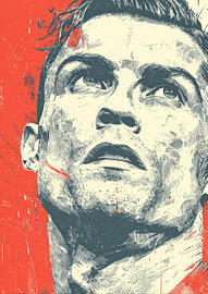 Minimalist Football Legend Portrait in Red and Monochrome – Modern Grunge Sports Art