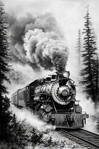 Stomende locomotief in het bos