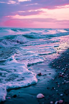 Golvend strand bij zonsopgang van Art & Soul Creations